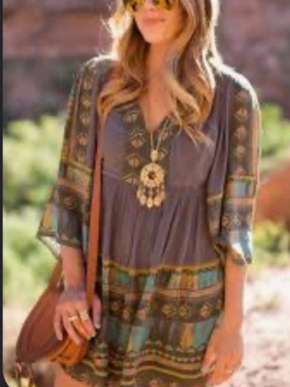 Free People Bohemian Embroidered V-Neck Mini Dress in Charcoal. Size Large